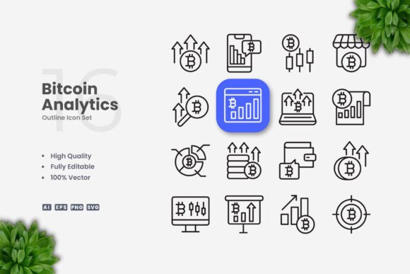 Bitcoin Analytics Icons - Clean Graphics for Digital Sellers