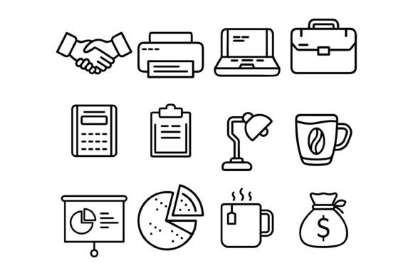 Business and Office Minimalist Icon Set: Essential Graphics for Icons