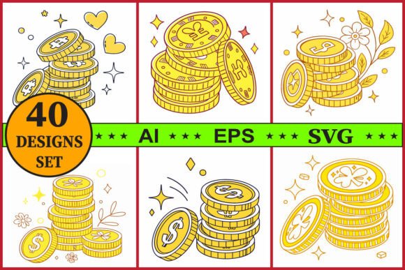 Coin Stack Vector Clipart Bundle Set for Graphics and Illustrations