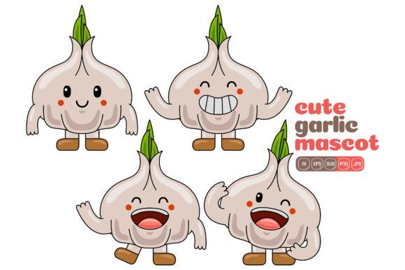 Cute Garlic Mascot Vector Pack 01 for Graphics and Illustrations