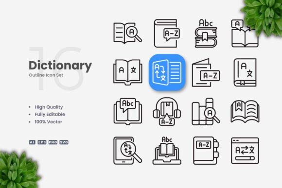 Dictionary Icons: A Modern Graphic Design Asset for Clean Visuals
