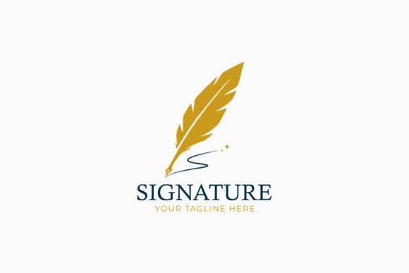 Elegant Gold Feather Pen Logo Signature for Graphics & Logo Templates