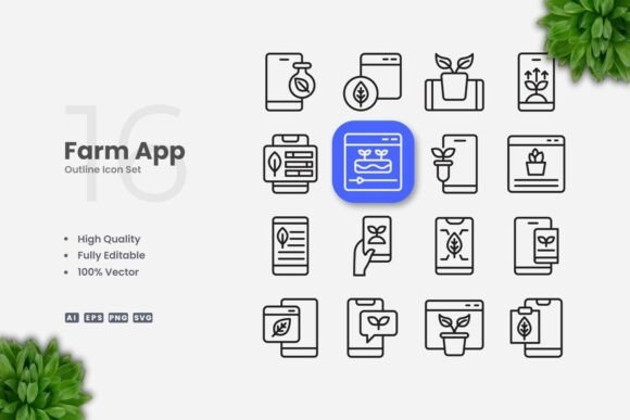 Farm App Outline Icons for Modern Graphics and Branding