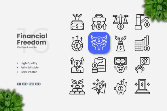Financial Freedom Outline Icons for Crafting and Design