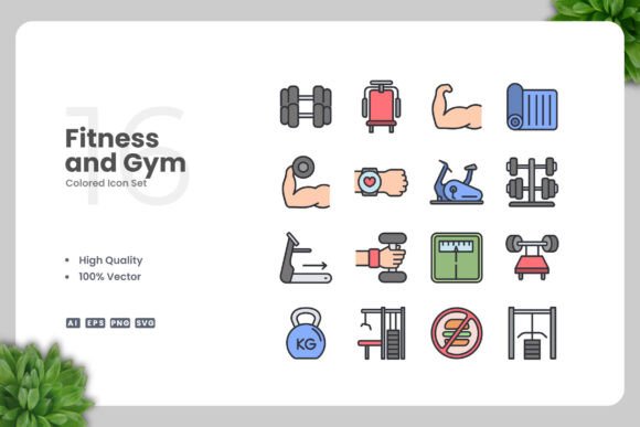 Fitness and Gym Colored Icons Graphics for Makers