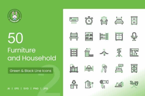 Furniture Household Green Black Icon: A Designer's Review of Graphics and Icons