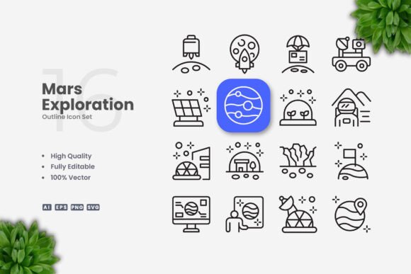 Mars Exploration Icons – Clean Graphics for Handmade Creations
