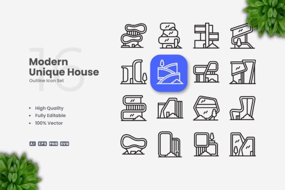 Modern Unique House Icons for Clean Web and Editorial Design