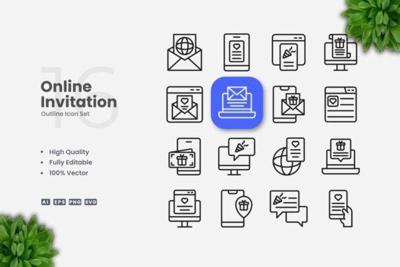 Online Invitation Outline Icons for Modern Branding and Marketing