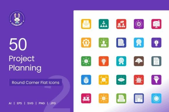 Project Planning Round Corner Flat Icons for Modern Graphics