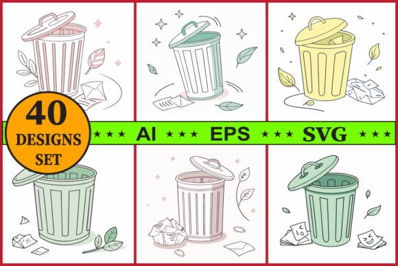 Trash Bin Vector Clipart Bundle Set Review