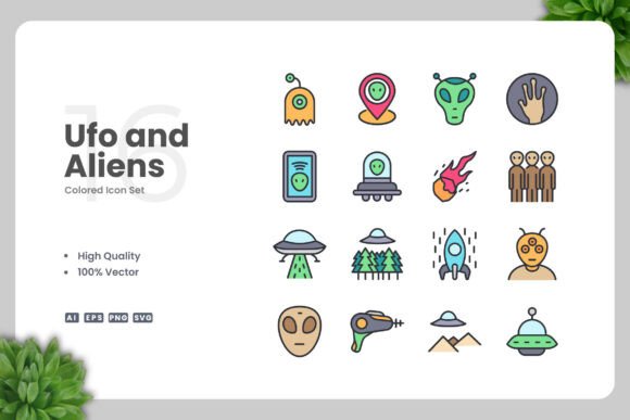Ufo and Aliens Colored Icons for Modern Graphics